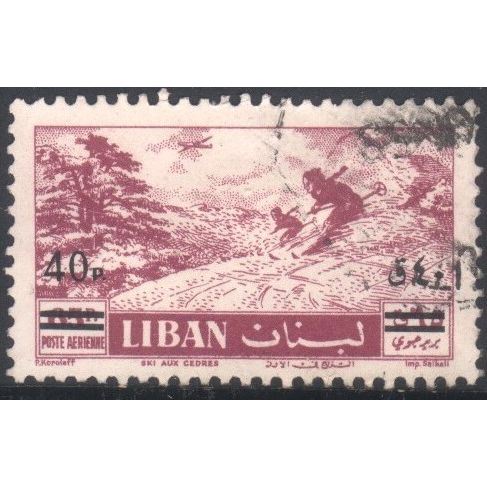 Lebanon 1959 - SG633 - surch 40p on (1957) 65p - Skier - used