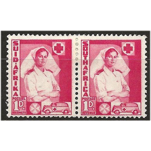 South Africa 1941 SG89 1d Carmine WAR Effor PAIR Mounted Mint . ..