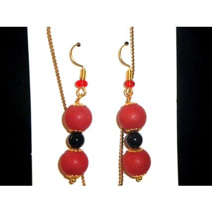 Sophisticated large cloudy crimson & black earrings matching necklace