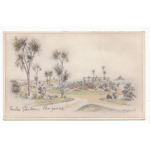 Penlee Gardens Penzance Cornwall R J Dymond Art Postcard