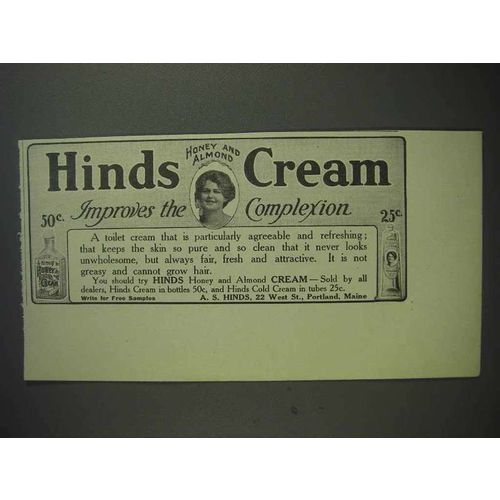 1913 Hinds Cream Ad - Improves the Complexion