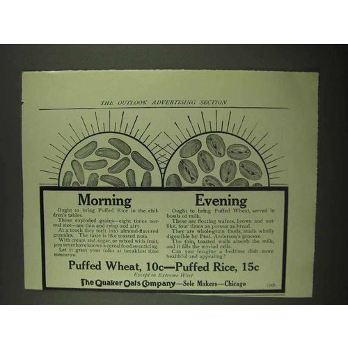 1912 Quaker Oats Puffed Wheat and Puffed Rice Cereal Ad