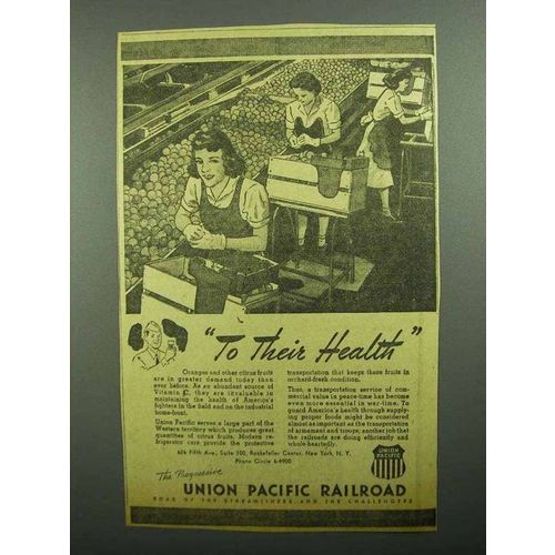 1943 Union Pacific Railroad Ad - To Their Health