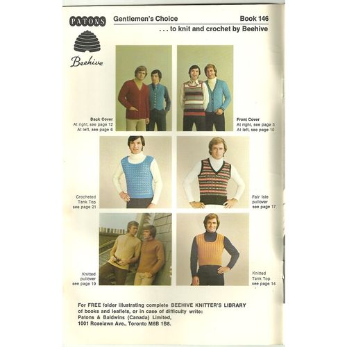 1970's Patons & Beehive Knitting Booklet #146 Gentlemen’s Choice Vests Pullovers