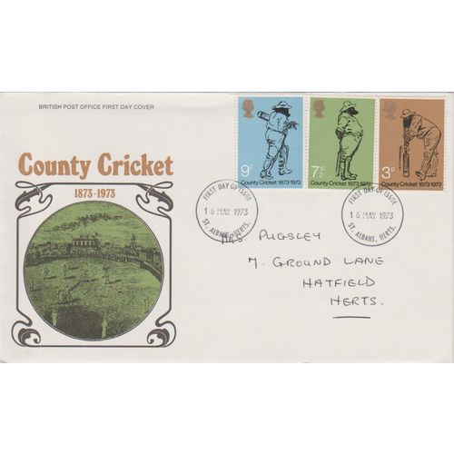 GB 1973 County Cricket GPO FDC St Albans pm see others