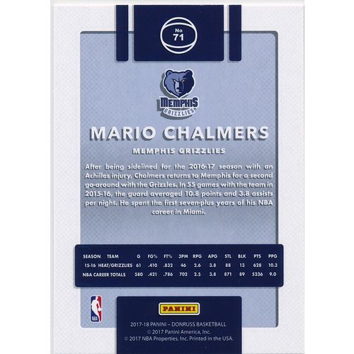 2017-18 Donruss 71 Mario Chalmers Memphis Grizzlies