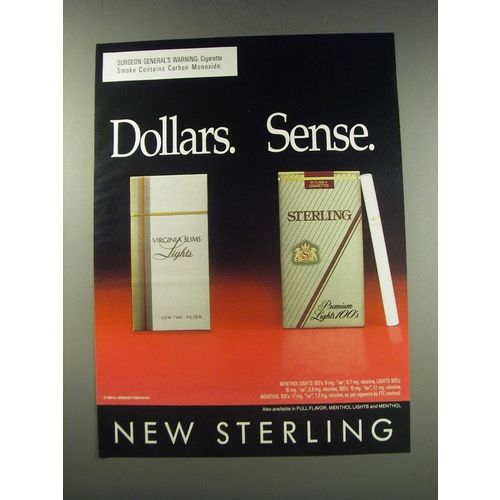 1991 Sterling Cigarettes Ad - Dollars. Sense.