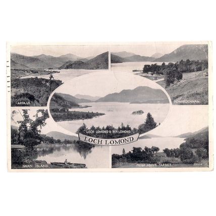 LOCH LOMOND. SCOTLAND multiview used vintage postcard by Valentine 1954 pm =