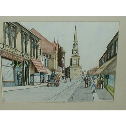 FRAMED DOUBLE MOUNTED PRINT, HIGH STREET FALKIRK 1915, Catherine Neville, Rare.