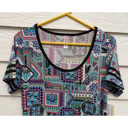 Lularoe Classic T Gray Blue Black Tee Top Small NWT 34 Chest A-Line 006