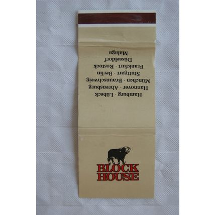 Matchbook Cover Block House, Hamburg, Lubeck, Hanover, Ahrensburg, Munchen etc