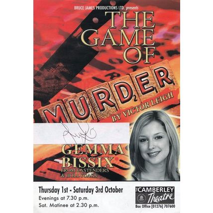 Gemma Bissex of Game Of Thrones Murder Victor Leigh Hand Signed Theatre Flyer