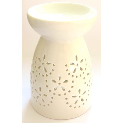 Cream Ceramic Oil Burner with Filagree Pattern 14 CM