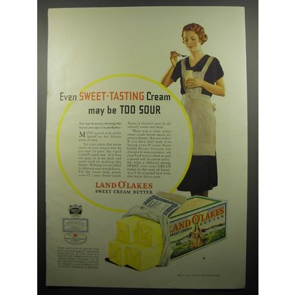 1932 Land O' Lakes Butter Ad - Even sweet-tasting cream may be too sour