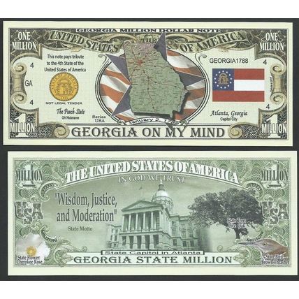 State of Georgia Million Dollar Bill Novelty Note - Wholesale Lot Of 200