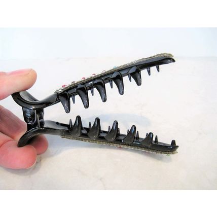 Black art deco sparkly banana hair claw clip with rhinestones