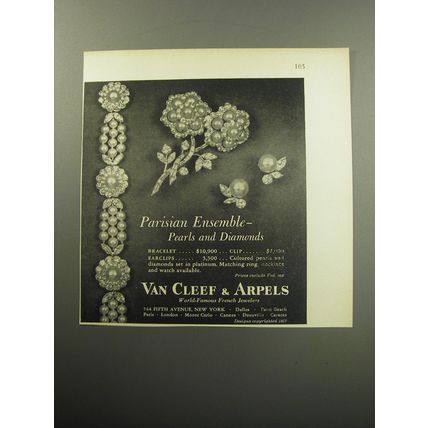 1957 Van Cleef & Arpels Jewelry Ad - Parisian Ensemble - Pearls and Diamonds