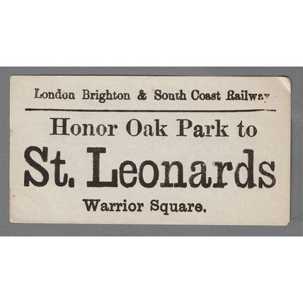 LONDON BRIGHTON & SOUTH COAST RAILWAY LUGGAGE LABEL-HONOR OAK PK. to ST.LEONARDS