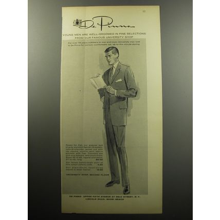 1957 De Pinna Suits Advertisement - Young men are well-groomed