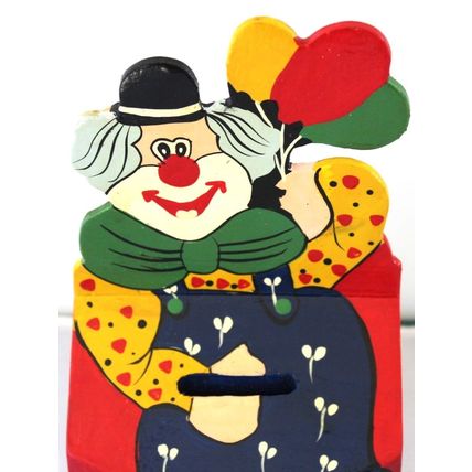 Vintage Hand Painted Wooden Clown Money Box