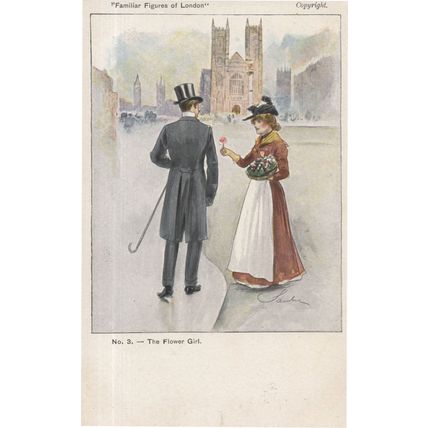 Familiar Faces Of London The Flower Seller Girl Old Postcard