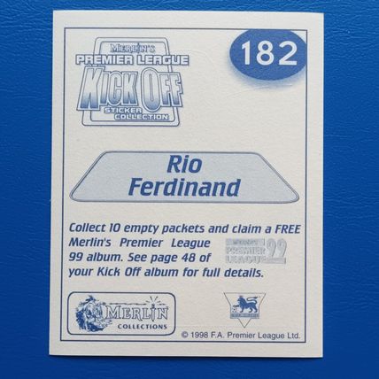 Rio Ferdinand ROOKIE Merlin Premier League Kick Off 1998/99 Sticker #182