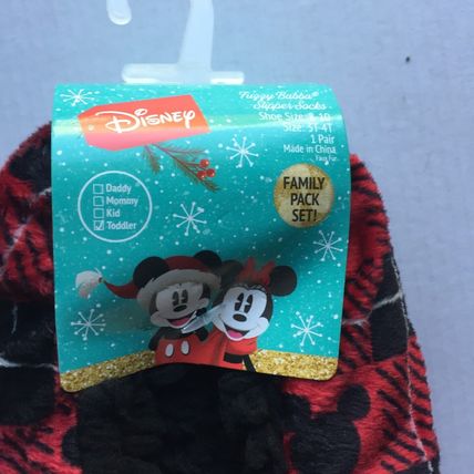 NEW Disney Toddler Mickey Holiday Plaid Fuzzy Babba Slipper Socks - Size 3T-4T