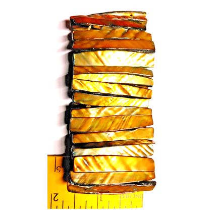Vtg Mother Of Pearl Abalone Shell Stretch Cuff Bracelet Gold Brown Tones 1.5" W