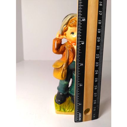 Adorable Little Boy Figurine With Hat Scarf And Purse Home Decor VTG - Sri Lanka