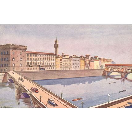 Bridge To Hotel Berchielli Lungarno Florence Italy Rare Old Postcard