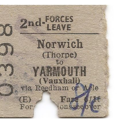 B.T.C. Edmondson Ticket - Norwich Thorpe to Yarmouth Vauxhall