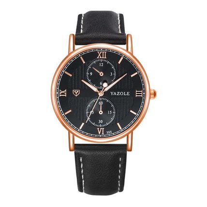 YAZOLE 355 Two-eyes Luminous Business Men Quartz Watch (Black Tray Light Brown B