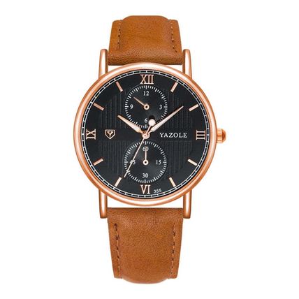 YAZOLE 355 Two-eyes Luminous Business Men Quartz Watch (Black Tray Light Brown B