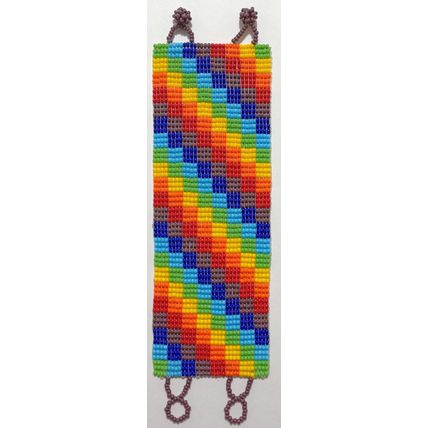 Traditional Huichol Art. Mexico Glass Seed Beads Bracelet. Crazy Waves 9