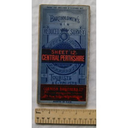 c1919 Bartholomew's New Reduced Survey Coloured linen map Sheet 12 Central Perth