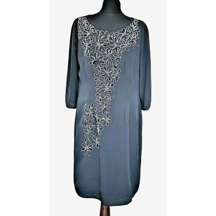 Kaliko Black Floral Cutout Embroidery Beaded Dress Size 14 UK