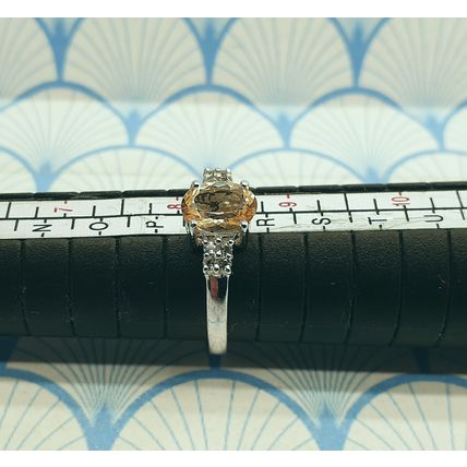 Natural Champagne Topaz and White Topaz 925 Sterling Silver Ring with Box