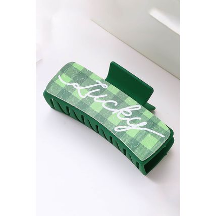 Dark Green St. Patricks Plaid Lucky Pattern Claw Clip