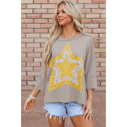 Medium Grey Floral Starbust Exposed Seam Mineral Wash Top