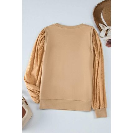 Pale Khaki Solid Patchwork Sleeve Round Neck Sweatshirt