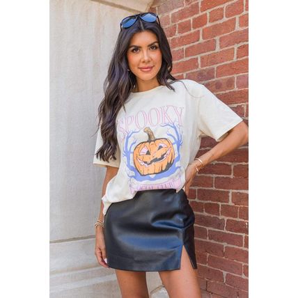 White SPOOKY Pumpkin Print Round Neck Halloween T Shirt