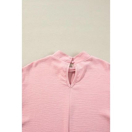 Gossamer Pink Swiss Dot Balloon Sleeve Loose Blouse