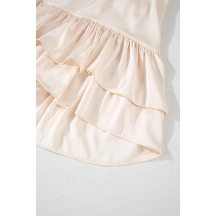 Apricot Tiered Ruffled Puff Sleeve Loose Fit Mini Dress