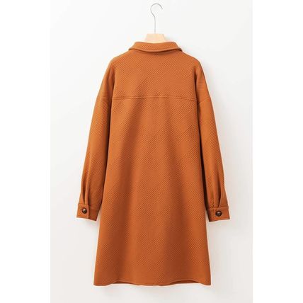 Gold Flame Textured Collared Drop Shoulder Buttoned Front Duster Coat