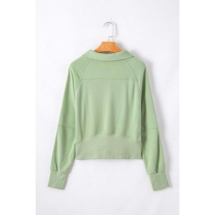 Smoke Green Quarter Zip Stand Neck Kangaroo Pocket Sweatshirt