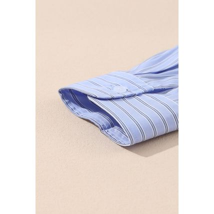 Sky Blue Stripe Button Up Oversized Casual Shirt