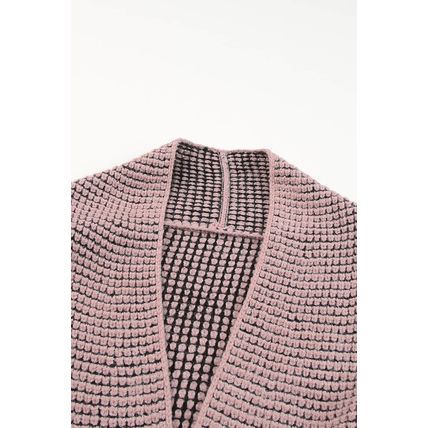 Pink Chunky Waffle Knit Oversized Collar Cardigan