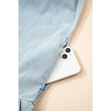 Beau Blue Bowknot Neck Sleeveless Ruffled Chambray Dress
