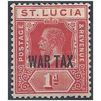 St. Lucia 1916 SG90 1d Scarlet WAR TAX Mounted Mint.