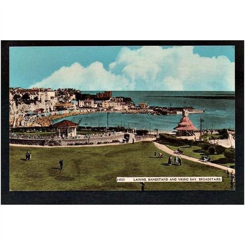 Old postcard Kent Broadstairs Lawns Bandstand and Viking Bay